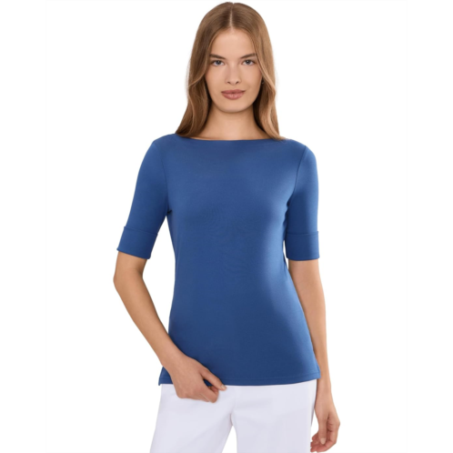 POLO Ralph Lauren Womens Lauren Ralph Lauren Petite Stretch Cotton Boatneck Tee