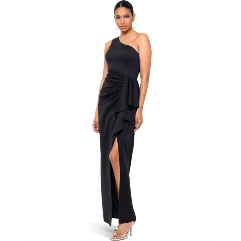 XSCAPE Long Scuba One Shoulder Ruffle