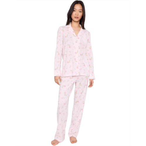 POLO Ralph Lauren Womens Lauren Ralph Lauren Knit Long Sleeve Notch Collar Long Pants Pajama Set