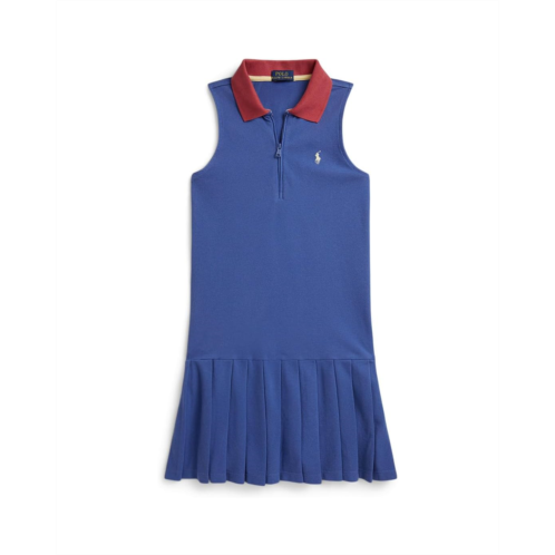 Girls Polo Ralph Lauren Kids Pleated Mesh 1/4 Zip Polo Dress (Big Kid)