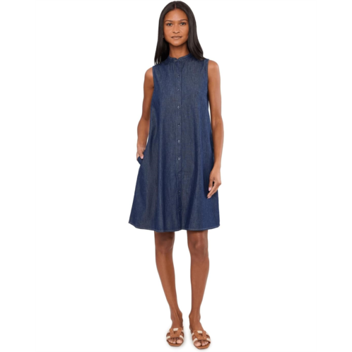 Eileen Fisher Lightweight Organic Cotton Denim Mandarin Collar Dress