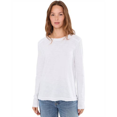 Womens Elliott Lauren Garment Dye Tee Long Sleeve Crew Neck with Rib Trim and Side Slit Detail
