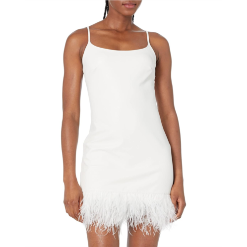 Commando Faux Leather Spaghetti Strap A-Line Dress w/ Feathers FLT308
