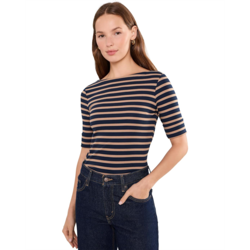 POLO Ralph Lauren Womens Lauren Ralph Lauren Striped Stretch Cotton Boatneck Tee