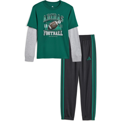 Adidas Kids Layered Cotton Graphic Tee & Pants Set (Toddler/Little Kid)