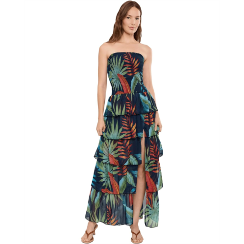 Womens Avec Les Filles Tropical Strapless Tiered Maxi Dress