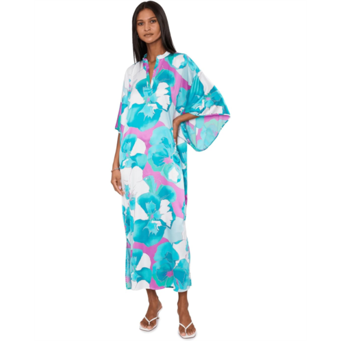 N by Natori Floria Printed Satin Mandarin Butterfly Caftan
