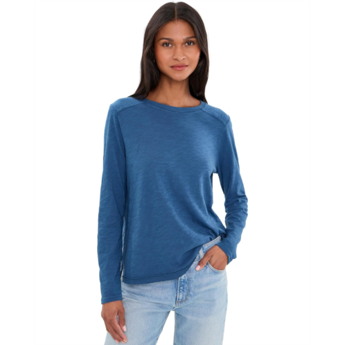 Womens Elliott Lauren Garment Dye Tee Long Sleeve Crew Neck with Rib Trim and Side Slit Detail