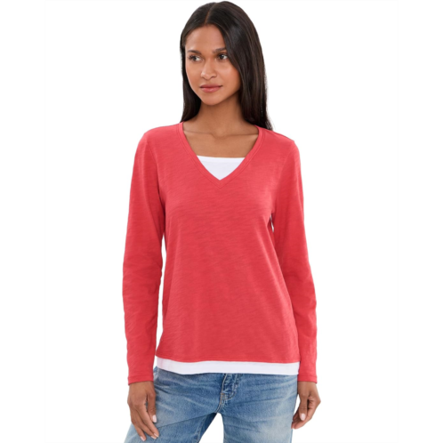 Womens Elliott Lauren Garment Dye Tee V-Neck Long Sleeve with Double Layer Detail