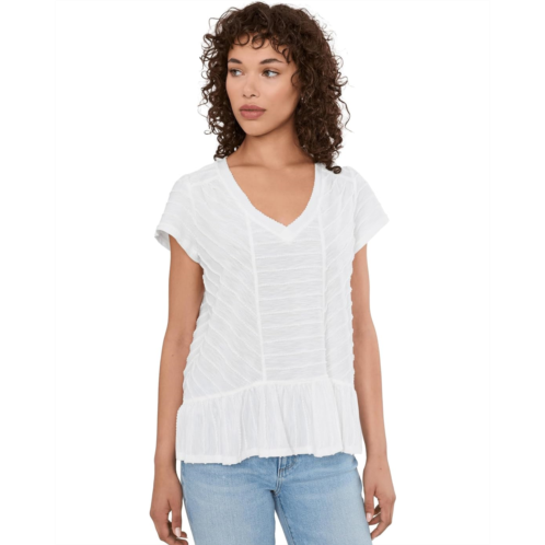 Womens Liverpool Los Angeles Short Sleeve V-Neck Knit Top with Miter Detail