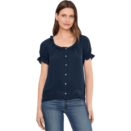 CeCe Wide Ruffle Neck Button Front Top