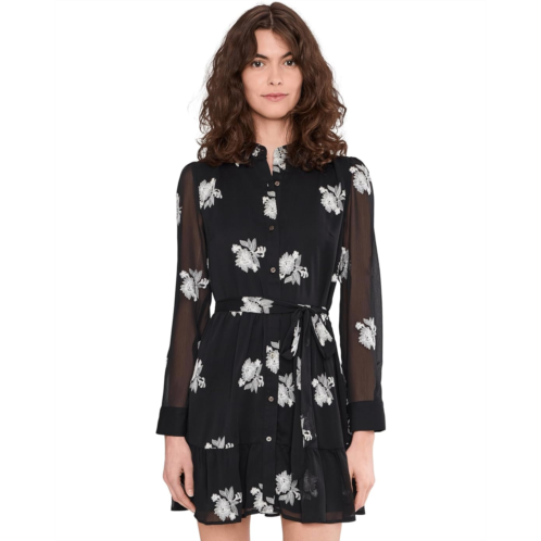 Womens CeCe Long Sleeve Self Tie Waist Mini Shirt Dress