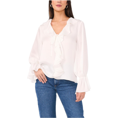 Womens Vince Camuto Double Ruffle Front V-Neck Blouse With Ruffle Cuffs