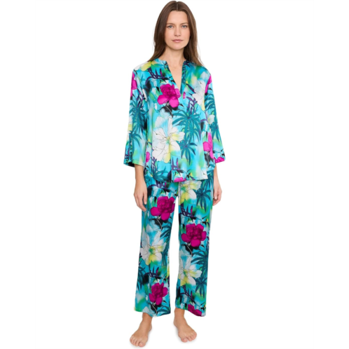 Womens N by Natori Viva Printed Satin Mandarin Pajama Set