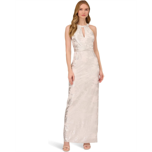Womens Adrianna Papell Long Sleeveless Foiled Halter Gown