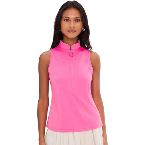 Womens Jamie Sadock Sleeveless Zip Mock Top with Stud Detail