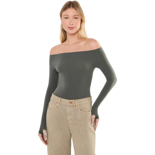 Womens Commando Ballet Body Off-Shoulder Bodysuit with Thumbholes