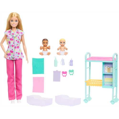 Barbie Careers Baby Doctor Themed Doll and Playset 2 Baby Dolls with Doctor Fashion Doll Examination Table & More Ages 3