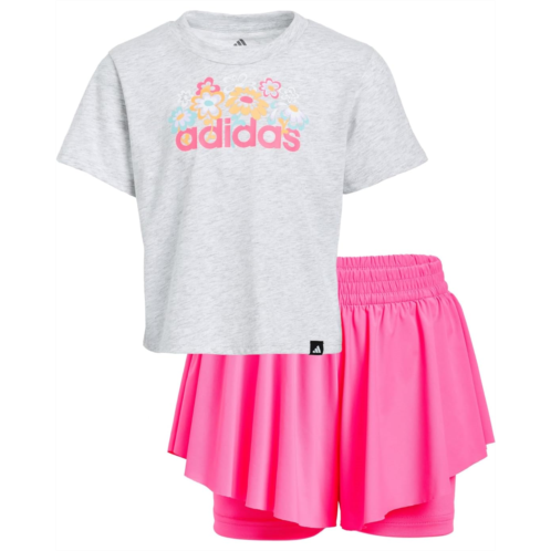 adidas Kids Heather Tee & Flowy Short Set (Toddler/Little Kids)