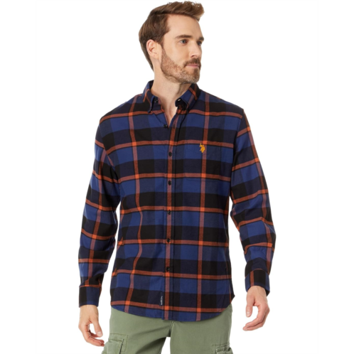U.S. POLO ASSN. Long Sleeve Yarn-Dye Stretch Peached Plaid Woven Shirt