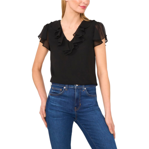 Womens CeCe Ruffled V Neck Top