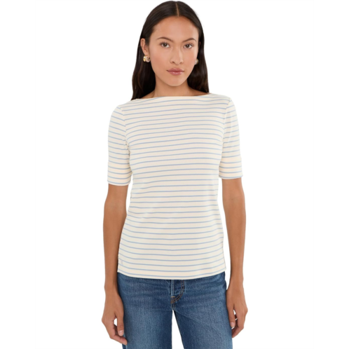 POLO Ralph Lauren Womens Lauren Ralph Lauren Petite Striped Stretch Cotton Boatneck Tee
