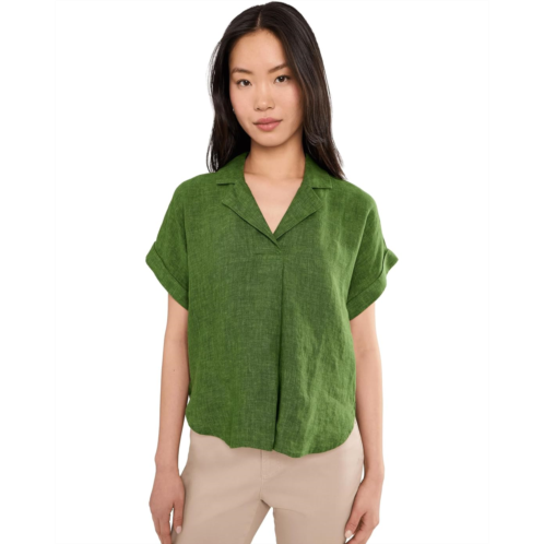 Eileen Fisher Washed Organic Linen Delave Notch Collar Top