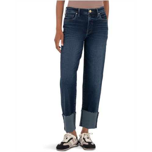 KUT from the Kloth Petite Fay High Rise Fab Ab Straight Leg-roll Up Raw Hem