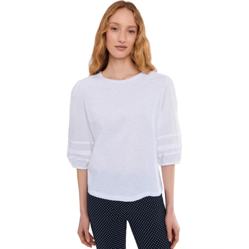 Womens Elliott Lauren Mixed Signals - Knit Woven Combo Top With Balloon Sleeves