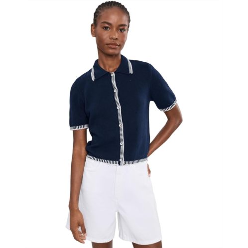 CeCe Short Sleeve Pointelle Contrast Stitch Cardigan