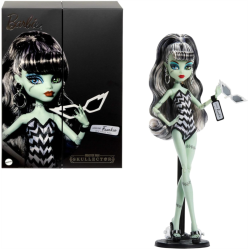 Monster High x Barbie Frankie Stein Doll with Original Barbie-Inspired Swimsuit and Solo in the Spotlight Black Evening Dress Accessories