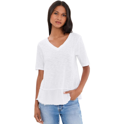 Womens Mod-o-doc Half Sleeve V-Neck Mix Media Top
