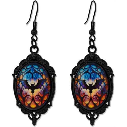 Gothic Mystery Witch Cameo Earrings Crystal Glass Witch Dangle Earring Vintage Rose Earrings Punk Earring Goth Victorian Halloween Mystic Jewelry for Women