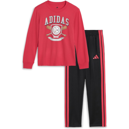 Adidas Kids Graphic Cotton Long Sleeve Tee & 3-Stripe Pants Set (Toddler/Little Kid)