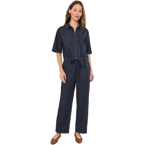 Eileen Fisher Organic Cotton Indigo Knit Classic Collar Jumpsuit