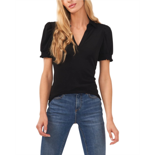 Womens CeCe Short Sleeve Split-Neck Collared Top