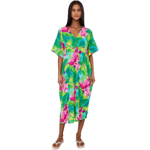 Womens N by Natori Tropic Crinkle Windowpane Caftan
