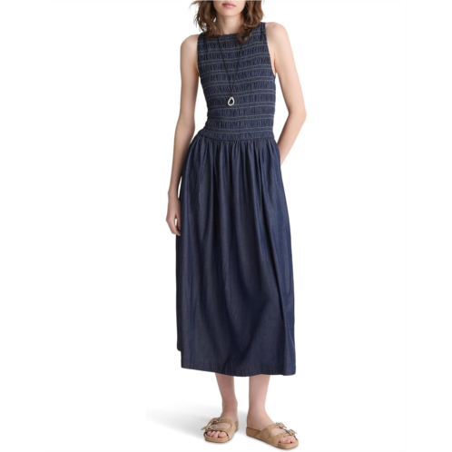 Womens Madewell Denim Smocked Boatneck Maxi Dress