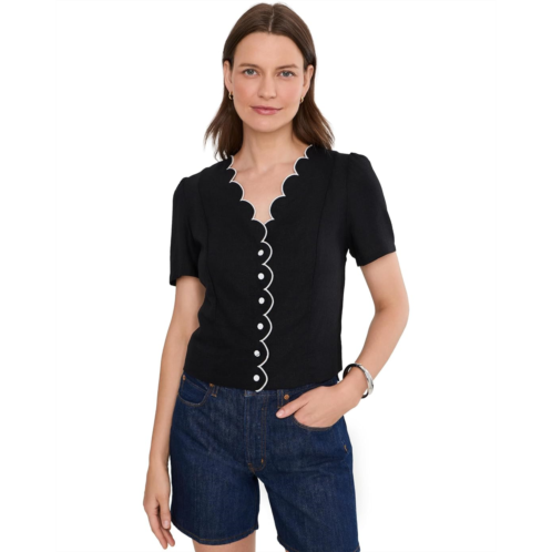 Womens CeCe Short Sleeve V-Neck Scallop Top