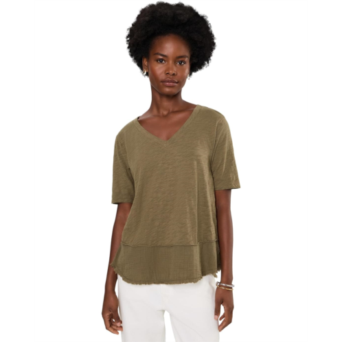 Womens Mod-o-doc Half Sleeve V-Neck Mix Media Top