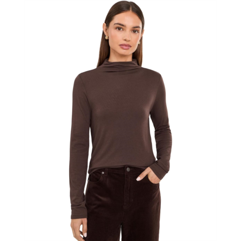 Womens Eileen Fisher Sheer Cotton Blend Knit Funnel Neck Tee