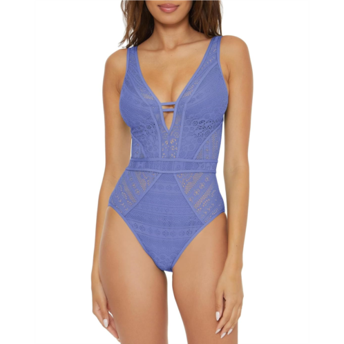 Womens BECCA Color Play Crochet Plunge One Piece
