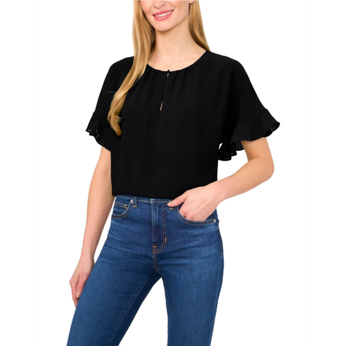 CeCe Short Sleeve Half Button Flowy Blouse