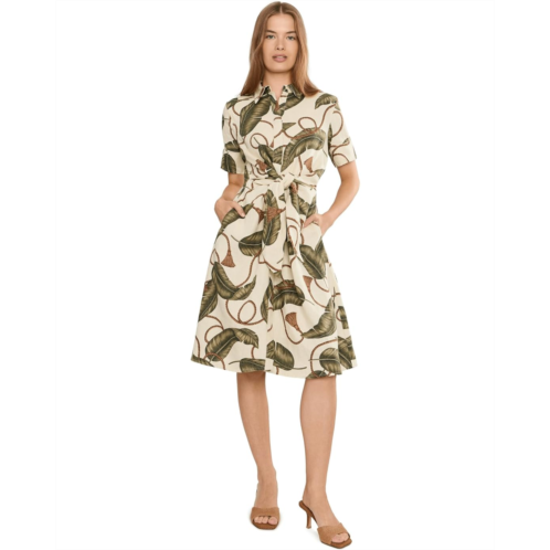 POLO Ralph Lauren Womens Lauren Ralph Lauren Petite Rope-Print Tie-Front Linen Shirtdress