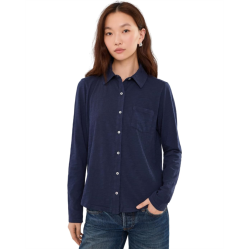 Womens Elliott Lauren Garment Dye Tee Long Sleeve Button Front Shirt w/ Collar