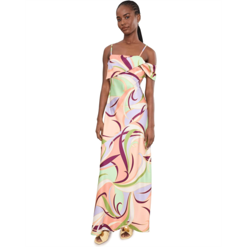 Womens Avec Les Filles Printed Satin Bias Cut Maxi Dress