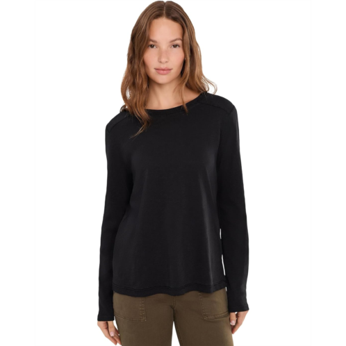 Womens Elliott Lauren Garment Dye Tee Long Sleeve Crew Neck with Rib Trim and Side Slit Detail