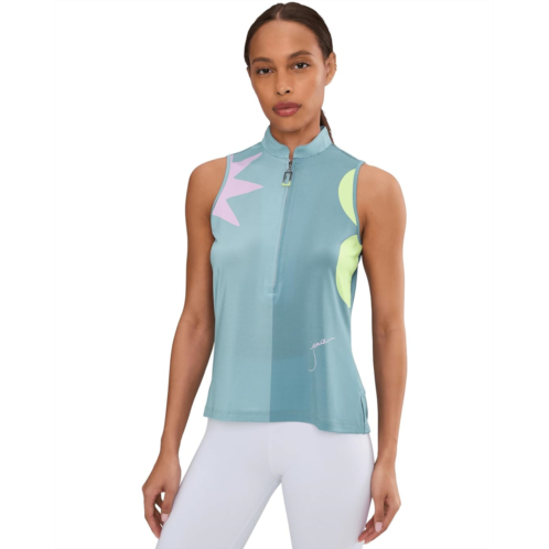 Jamie Sadock Sleeveless Mock Neck Zipper Front Color Block