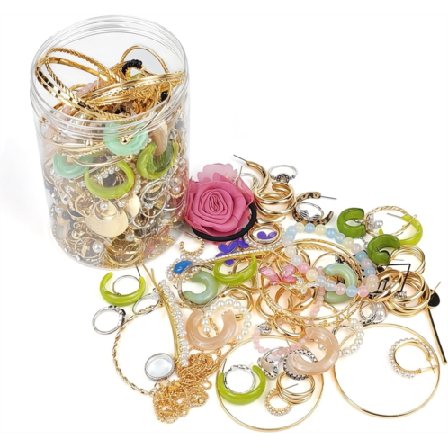 Mystery Jewelry Jar Bundle for Women Jewelry Box 45-55 Piece Surprise Box Gift Set Multi Style of Earrings Rings Hair accessories Bracelets Unique Birthday Party Wedding Gift