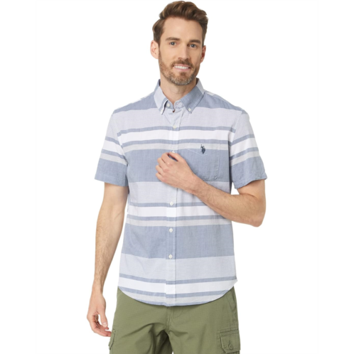 U.S. POLO ASSN. Short Sleeve Heathered Madras Woven Shirt